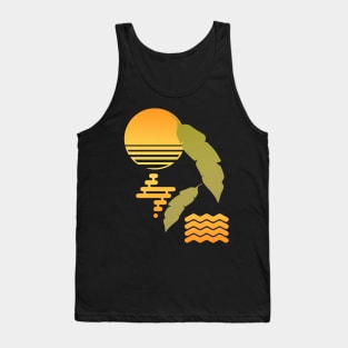 Abstract Sunset with Tropical Leaves Tank Top